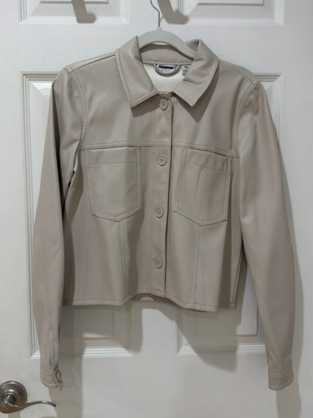 Women's Faux Leather Cropped Button Down Jacket